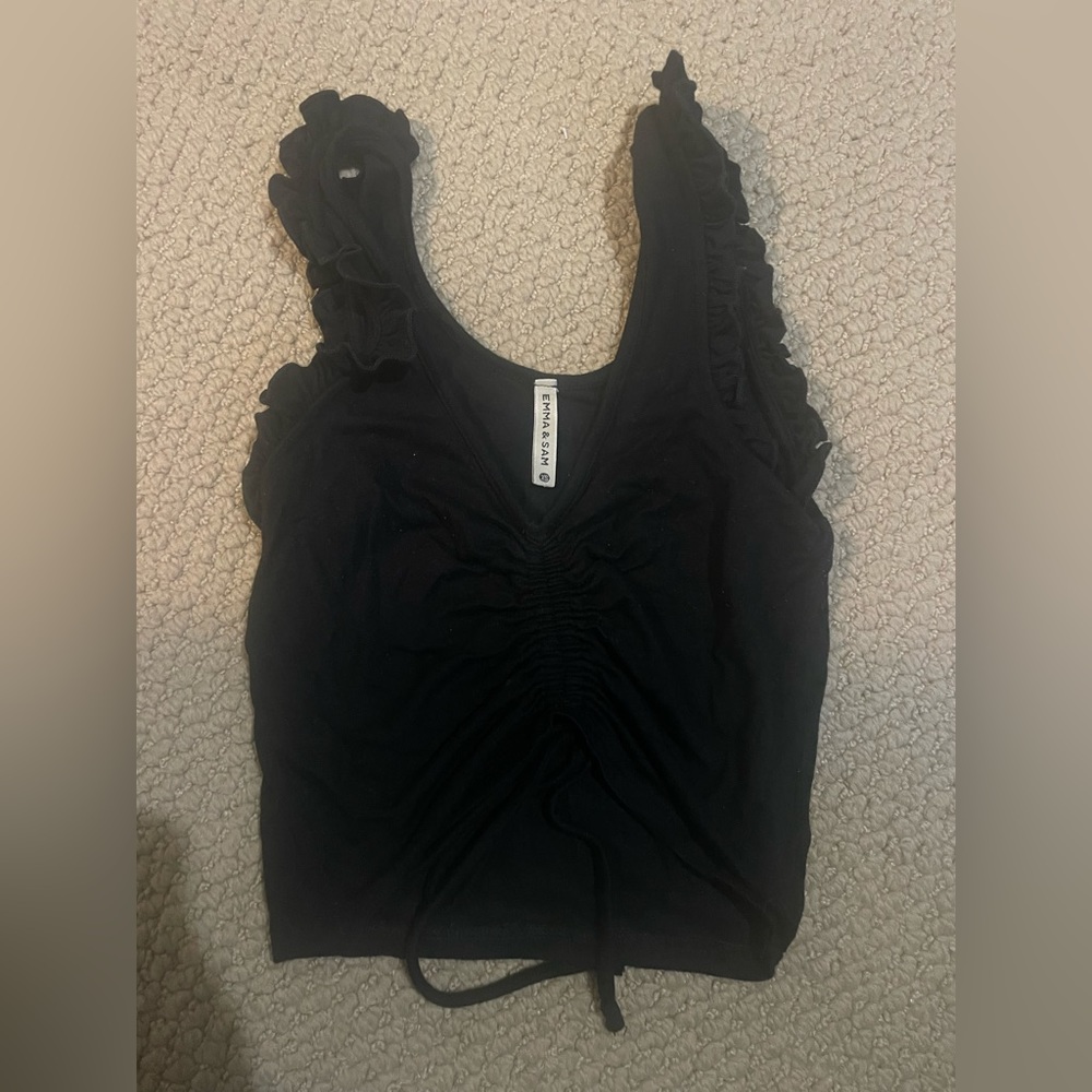Emma & Sam black cropped tank with tie in middle